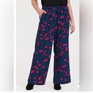Torrid Blue and Pink Wide Leg Pants with Floral Print